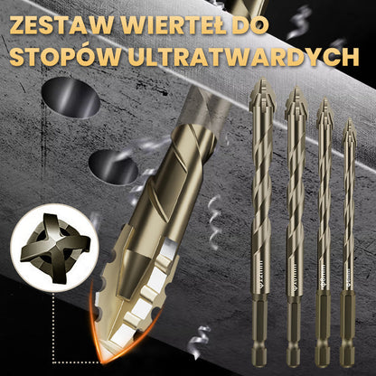 Zestaw 4-ostrzowych ząbkowanych wierteł mimośrodowych o wysokiej wytrzymałości