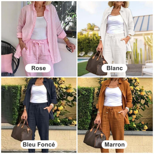 ✨Damska bawełniana lniana bluzka z długim rękawem i spodnie