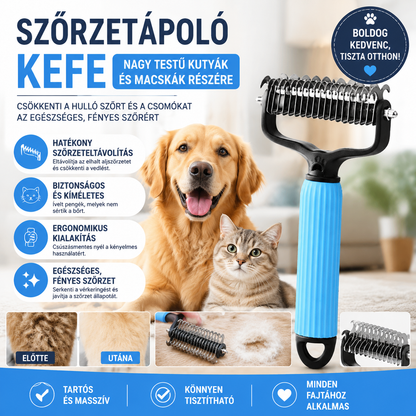 🐾 Gyengéd gubancok és kihullott szőr eltávolítása – Kétoldalas kisállat szőrápoló kefe – Utánvétes ✨
