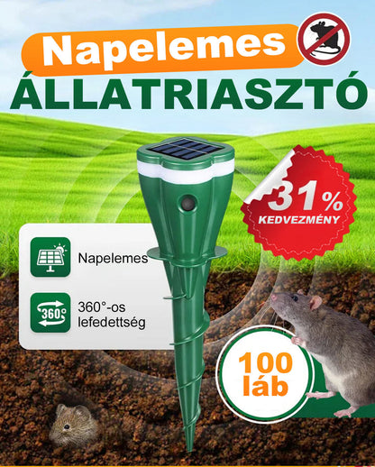 🌞 Napenergiával működő ultrahangos riasztó – Spirál dizájn, vízálló / Elűzi az egereket, madarakat, kígyókat stb.