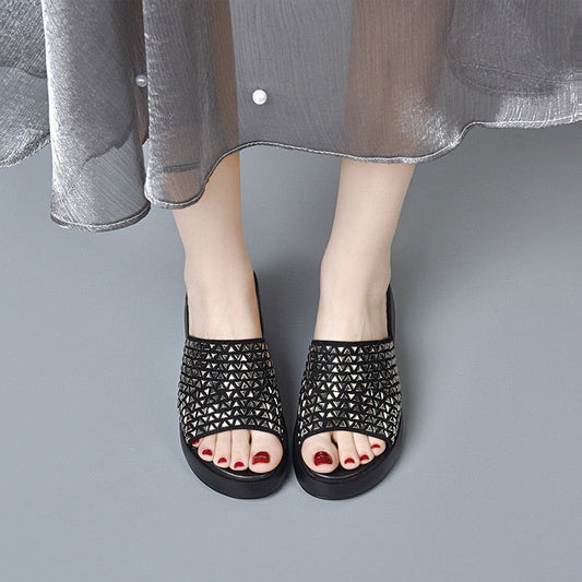 💖2025 Damskie błyszczące sandały na koturnie