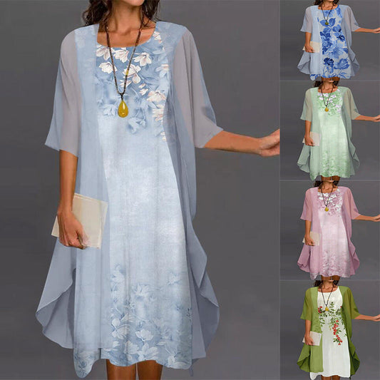 🌸Szyfonowa dwuczęściowa sukienka damska z kwiatowym nadrukiem