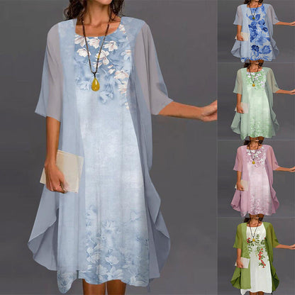 🌸Szyfonowa dwuczęściowa sukienka damska z kwiatowym nadrukiem