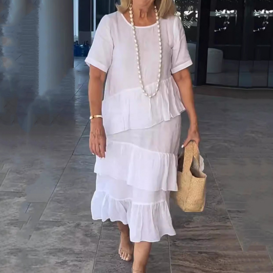 💖Damska plisowana sukienka z okrągłym dekoltem