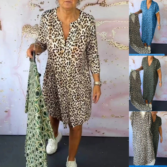 👗Damska luźna sukienka w panterkę z dekoltem w szpic