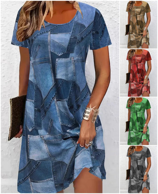 ✨Damska casualowa sukienka z patchworkowym wzorem