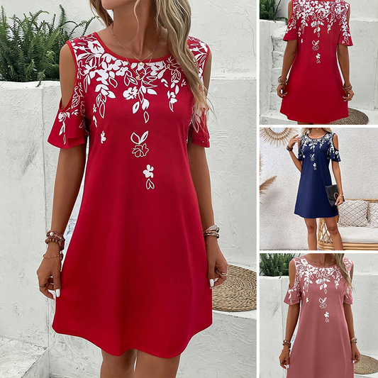 Sukienka midi z kwiatowym nadrukiem i wyciętymi rękawami