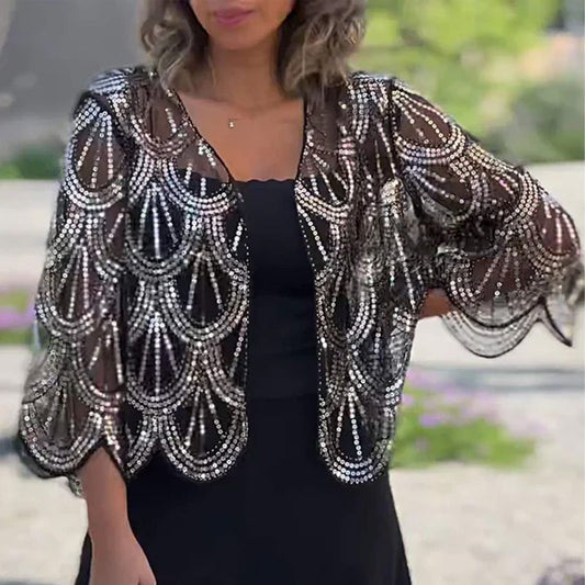 ✨Damski elegancki szal z cekinami i koralikami