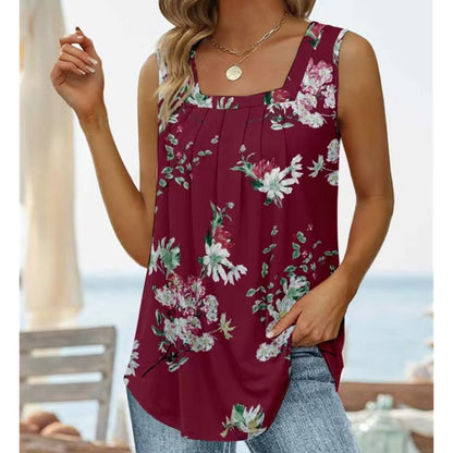 Women's Summer Sleeveless Square Neck Printed Camisole Top