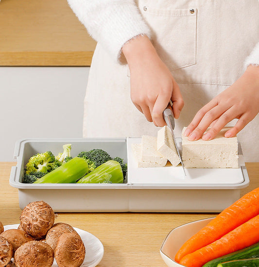 🎉Wielofunkcyjna deska do krojenia z tarką i ociekaczem