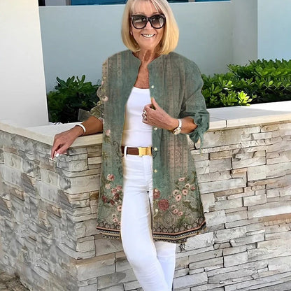 Lekki kardigan damski z kwiatowym nadrukiem