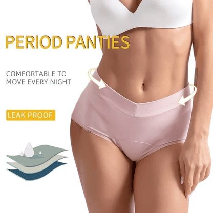 【✨ 1 + 3 ingyenes - 4 db】Nagy méretű, V-kivágású, magas derekú higiéniai bugyi | Elöl és hátul is szivárgásgátló