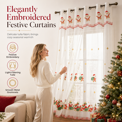 🎄 Karácsonyi hímzett, áttetsző ablakfüggöny hópehely- és harangmintákkal ❄️